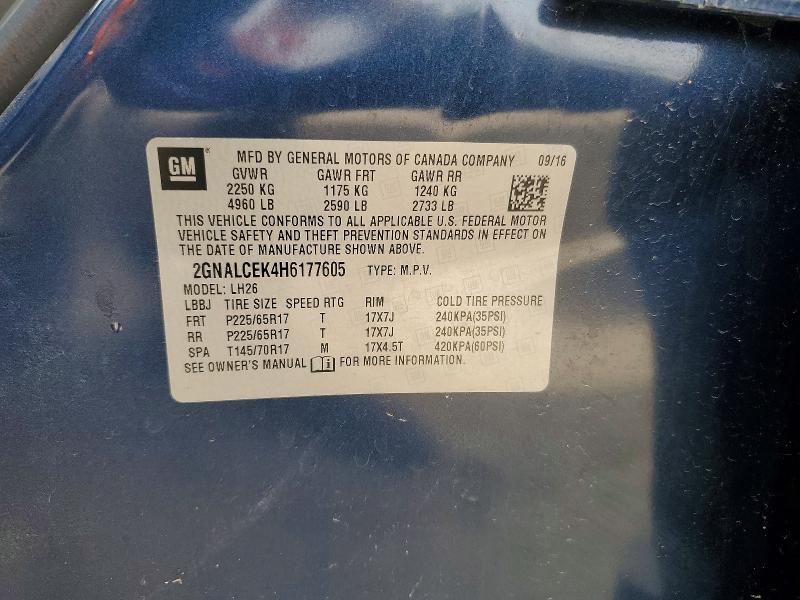 2017 Chevrolet Equinox მანქანა იყიდება აუქციონზე, vin: 2GNALCEK4H6177605, აუქციონის ნომერი: 47771906