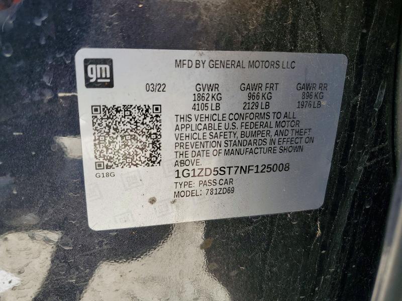 Aukcja sprzedaży 2022 Chevrolet Malibu, vin: 1G1ZD5ST7NF125008, numer aukcji: 46912936