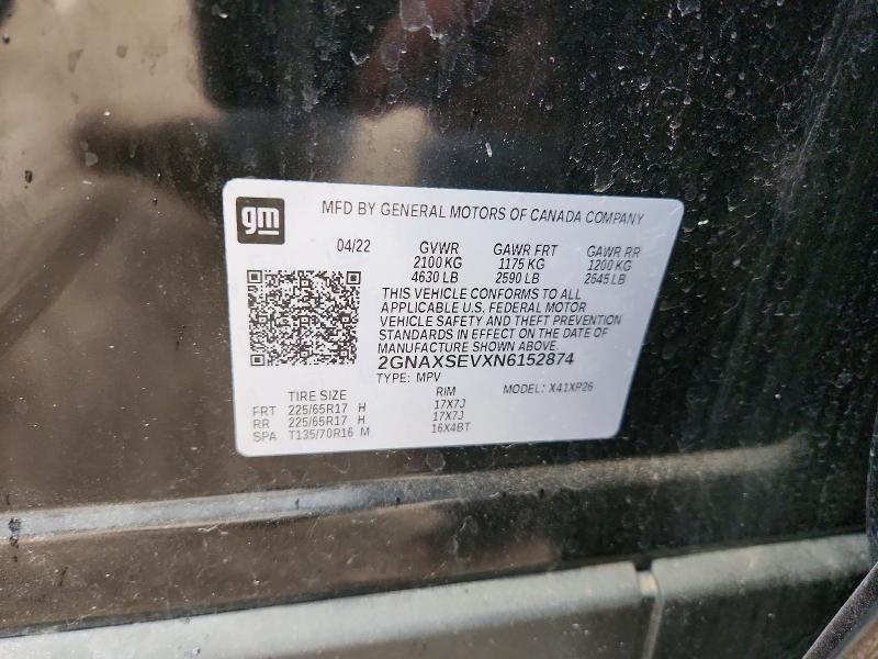 47606516 :رقم المزاد ، 2GNAXSEVXN6152874 vin ، 2022 Chevrolet Equinox مزاد بيع