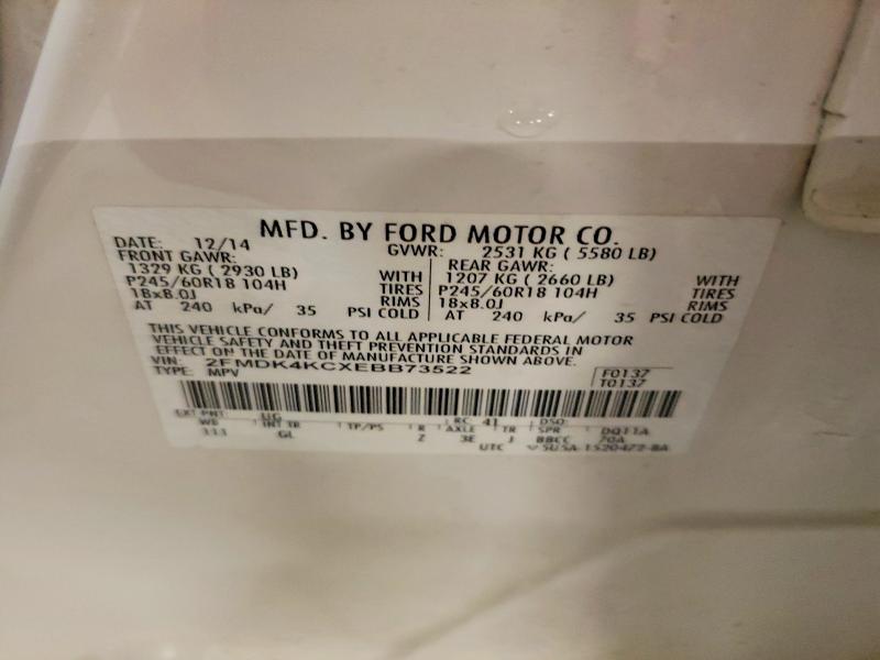 47558886 :رقم المزاد ، 2FMDK4KCXEBB73522 vin ، 2014 Ford Edge مزاد بيع