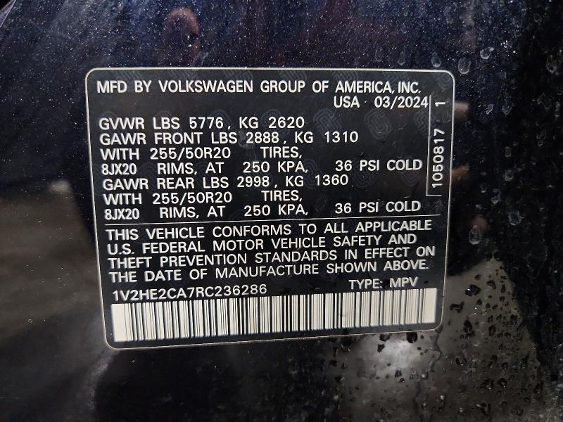 Продажа на аукционе авто 2024 Volkswagen Atlas Cross Sport, vin: 1V2HE2CA7RC236286, номер лота: 79771955