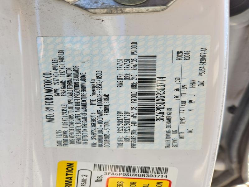 Продажа на аукционе авто 2016 Ford Fusion, vin: 3FA6P0SUXGR303714, номер лота: 79710155