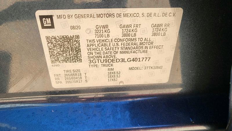 Продаж на аукціоні авто 2020 Gmc Sierra, vin: 3GTU9DED3LG401777, номер лоту: 41621186