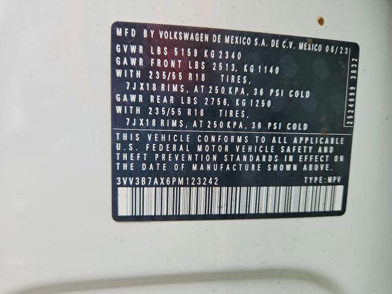 Aukcja sprzedaży 2023 Volkswagen Tiguan, vin: 3VV3B7AX6PM123242, numer aukcji: 45510976