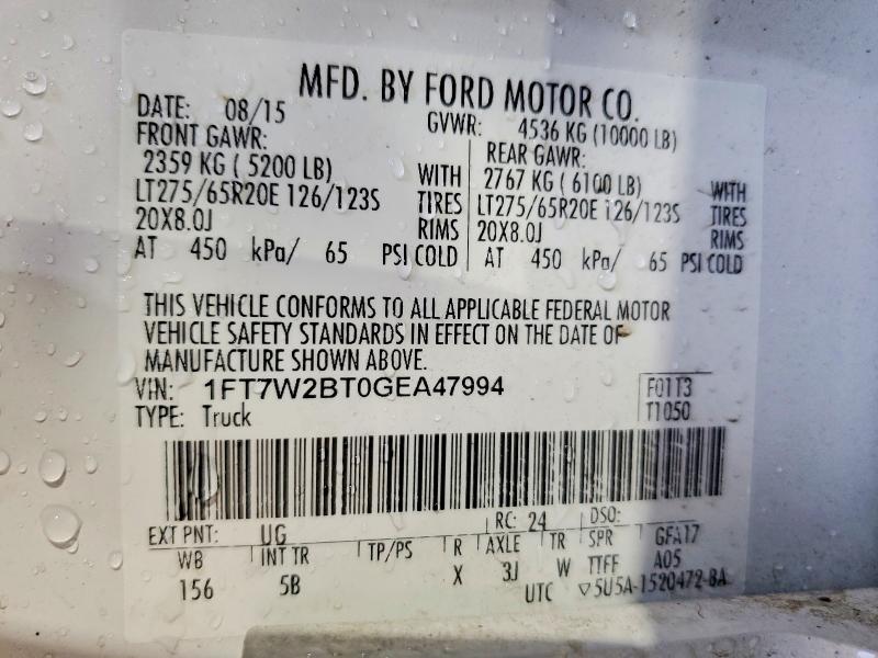 41755536 :رقم المزاد ، 1FT7W2BT0GEA47994 vin ، 2016 Ford F250 مزاد بيع