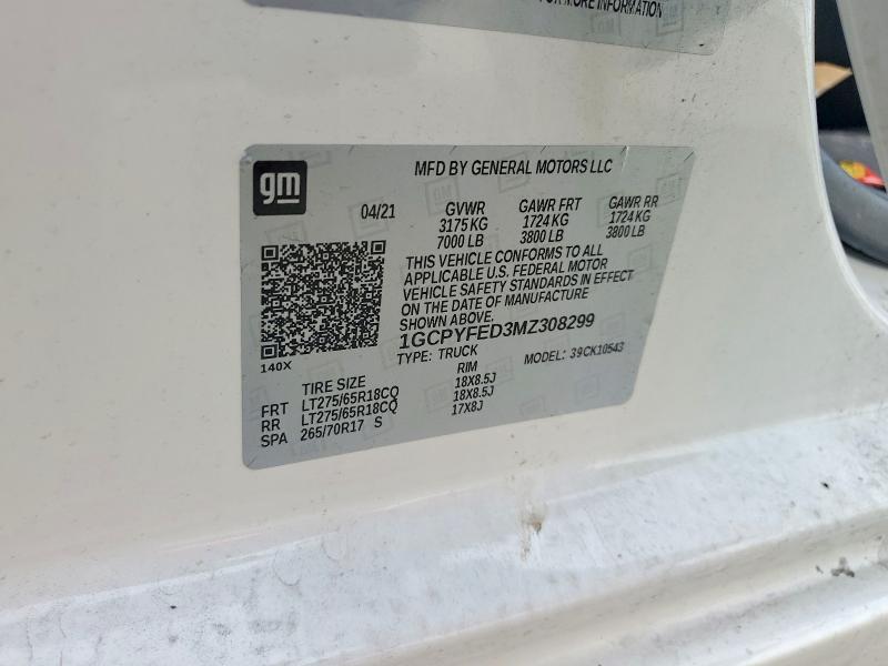 Продажа на аукционе авто 2021 Chevrolet Silverado, vin: 1GCPYFED3MZ308299, номер лота: 46180386