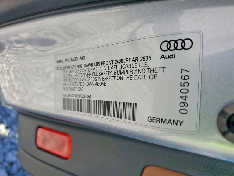 Auction sale of the 2022 Audi A4, vin: WAUBBAF40NA037051, lot number: 47833506