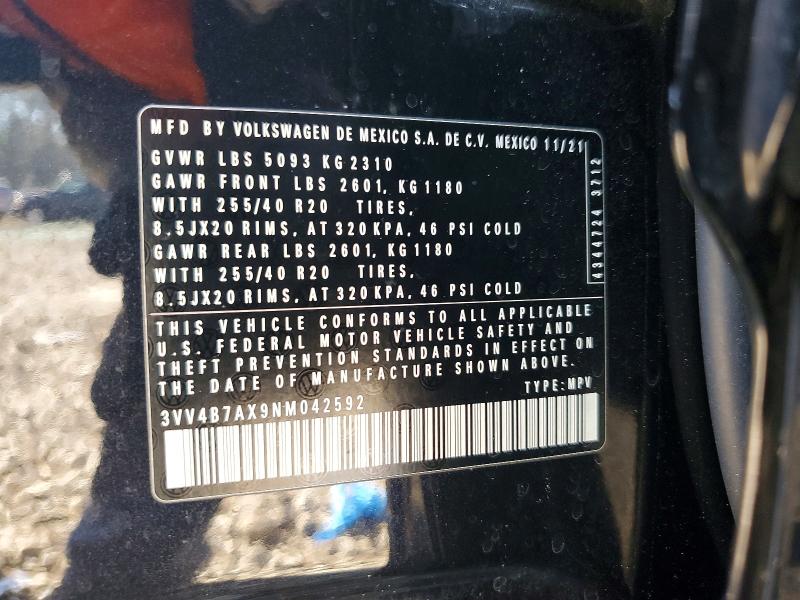 Aukcja sprzedaży 2022 Volkswagen Tiguan, vin: 3VV4B7AX9NM042592, numer aukcji: 46567266