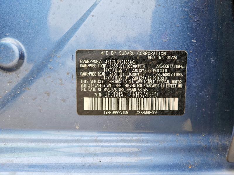 Продаж на аукціоні авто 2024 Subaru Crosstrek, vin: JF2GUADC5RH374990, номер лоту: 47001426