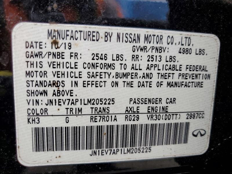 Aukcja sprzedaży 2020 Infiniti Q50, vin: JN1EV7AP1LM205225, numer aukcji: 46106766