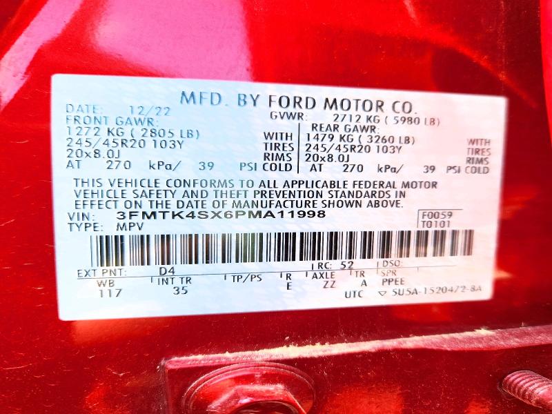 47422986 :رقم المزاد ، 3FMTK4SX6PMA11998 vin ، 2023 Ford Mustang Mach-e مزاد بيع