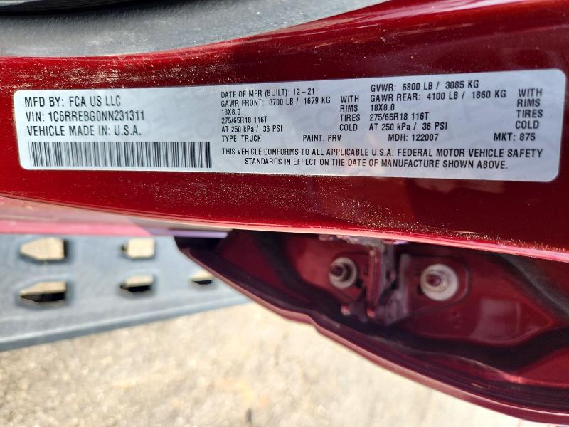 Продажа на аукционе авто 2022 Ram 1500, vin: 1C6RREBG0NN231311, номер лота: 47706996