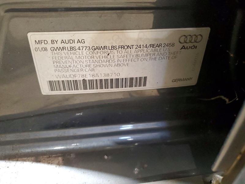 Aukcja sprzedaży 2008 Audi A4, vin: WAUDF78E18A138710, numer aukcji: 46852836