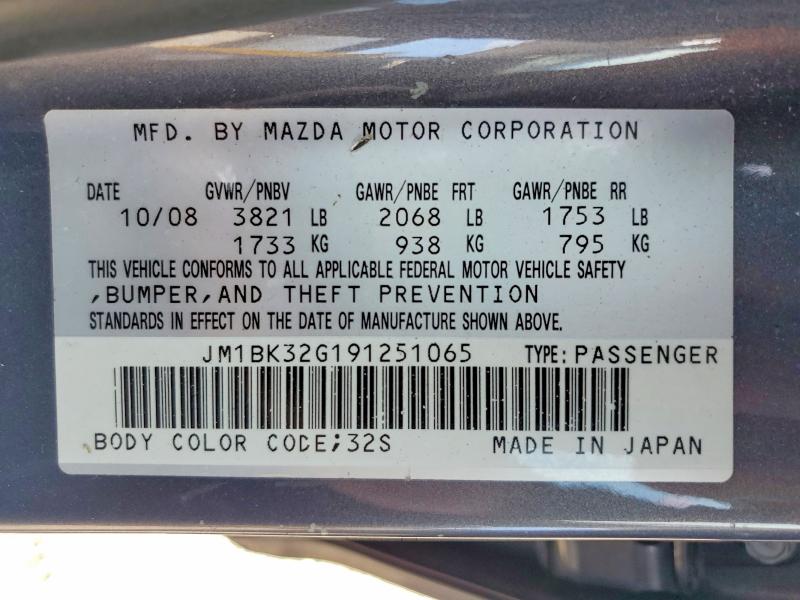 Продаж на аукціоні авто 2009 Mazda 3, vin: JM1BK32G191251065, номер лоту: 41648376
