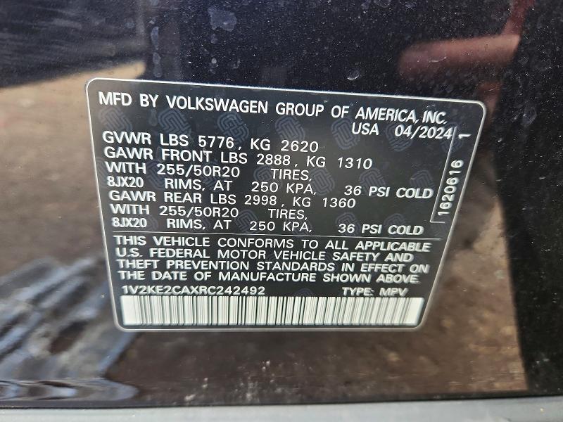 47095926 :رقم المزاد ، 1V2KE2CAXRC242492 vin ، 2024 Volkswagen Atlas Cross Sport مزاد بيع