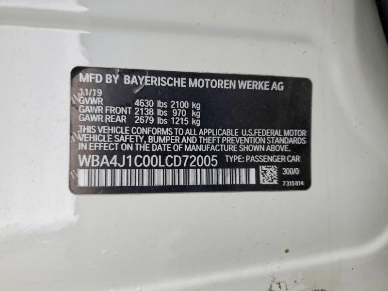 47388496 :رقم المزاد ، WBA4J1C00LCD72005 vin ، 2020 Bmw 430i مزاد بيع