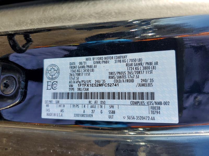 Aukcja sprzedaży 2021 Ford F150, vin: 1FTFX1E52MFC52741, numer aukcji: 78074605