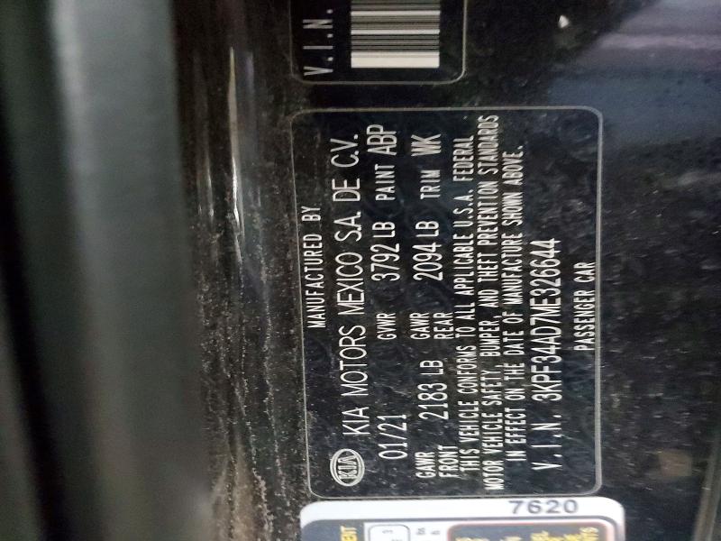 2021 Kia Forte მანქანა იყიდება აუქციონზე, vin: 3KPF34AD7ME326644, აუქციონის ნომერი: 47960626