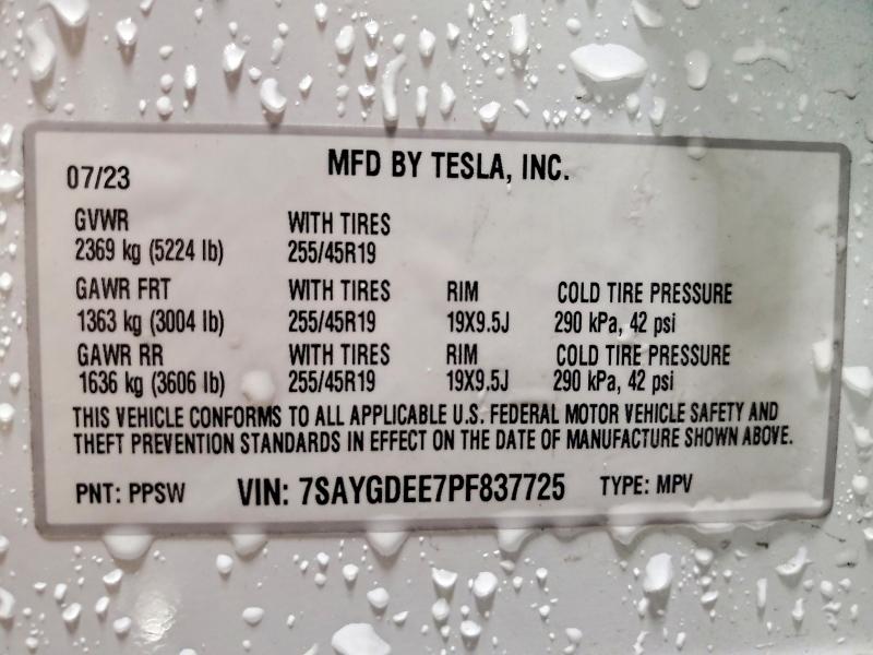 Продажа на аукционе авто 2023 Tesla Model Y, vin: 7SAYGDEE7PF837725, номер лота: 41884716
