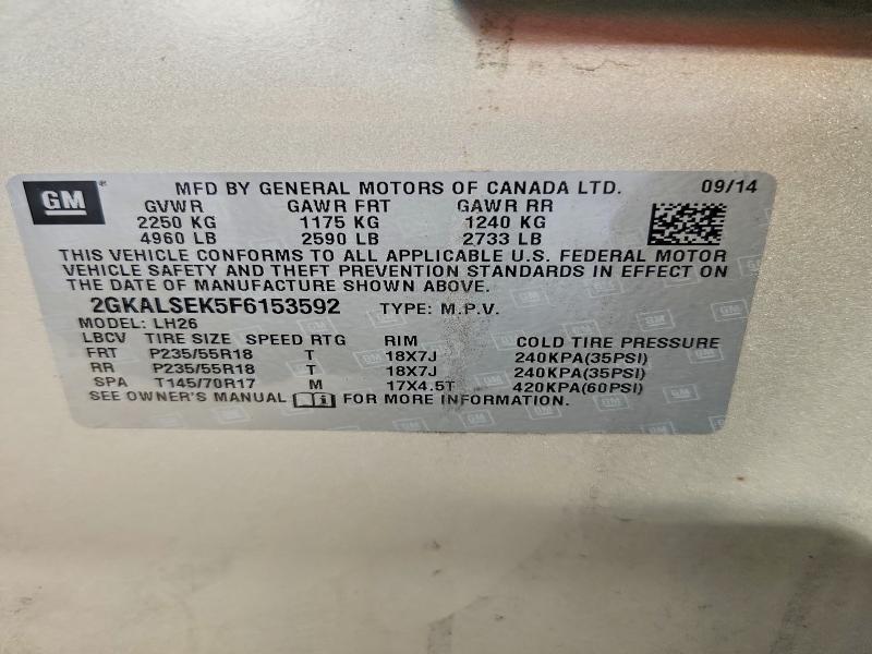 Продажа на аукционе авто 2015 Gmc Terrain, vin: 2GKALSEK5F6153592, номер лота: 45773666