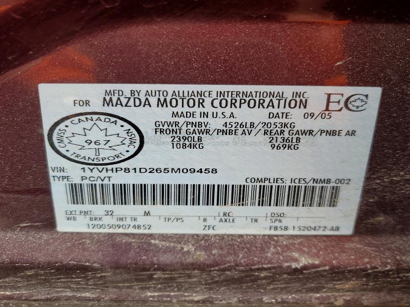 Aukcja sprzedaży 2006 Mazda 6, vin: 1YVHP81D265M09458, numer aukcji: 46040806
