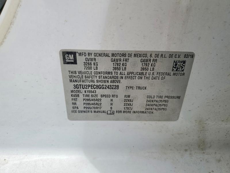 Aukcja sprzedaży 2016 Gmc Sierra, vin: 3GTU2PEC8GG243228, numer aukcji: 48356026