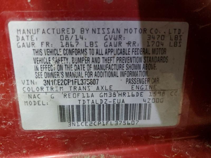 46372406 :رقم المزاد ، 3N1CE2CP1FL375607 vin ، 2015 Nissan Versa Note مزاد بيع