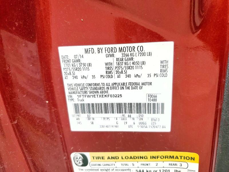 45659566 :رقم المزاد ، 1FTFW1ETXEKF03225 vin ، 2014 Ford F150 مزاد بيع