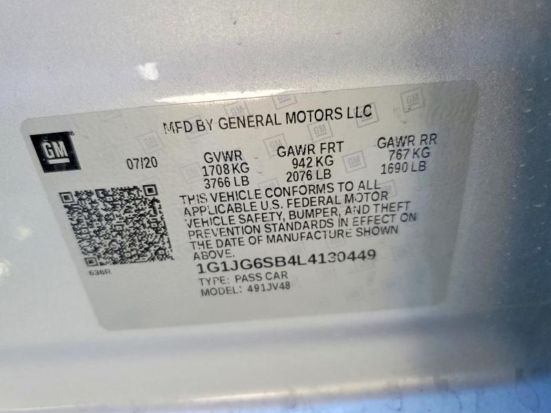 Aukcja sprzedaży 2020 Chevrolet Sonic, vin: 1G1JG6SB4L4130449, numer aukcji: 47327836