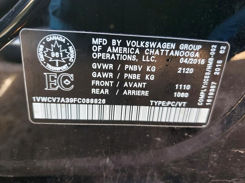 Aukcja sprzedaży 2015 Volkswagen Passat, vin: 1VWCV7A39FC088826, numer aukcji: 79570855