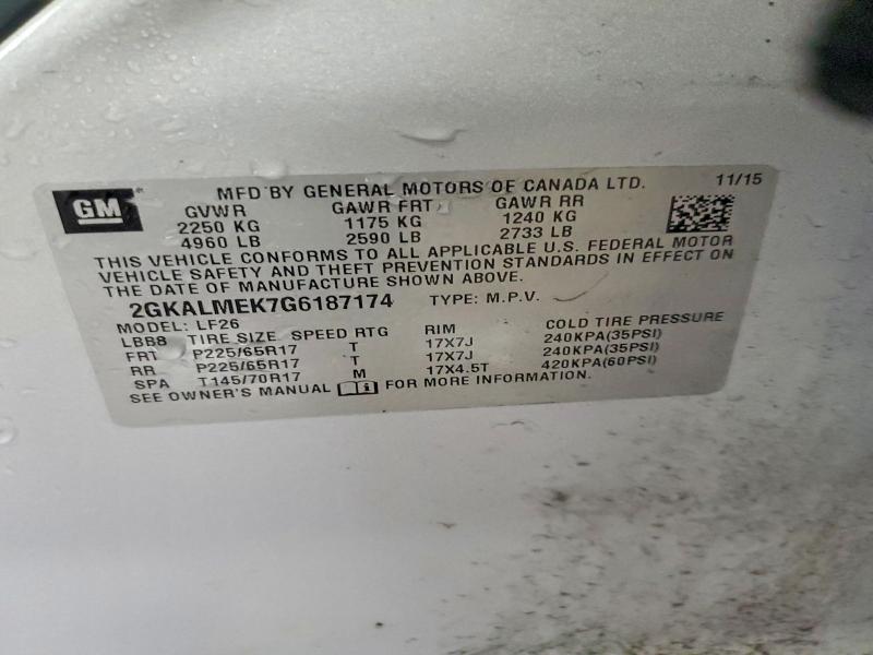 Aukcja sprzedaży 2016 Gmc Terrain, vin: 2GKALMEK7G6187174, numer aukcji: 46555686