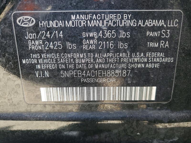 41657446 :رقم المزاد ، 5NPEB4AC1EH885187 vin ، 2014 Hyundai Sonata مزاد بيع