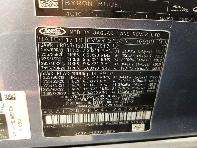 Aukcja sprzedaży 2020 Land Rover Discovery, vin: SALRR2RV4L2428839, numer aukcji: 46170706
