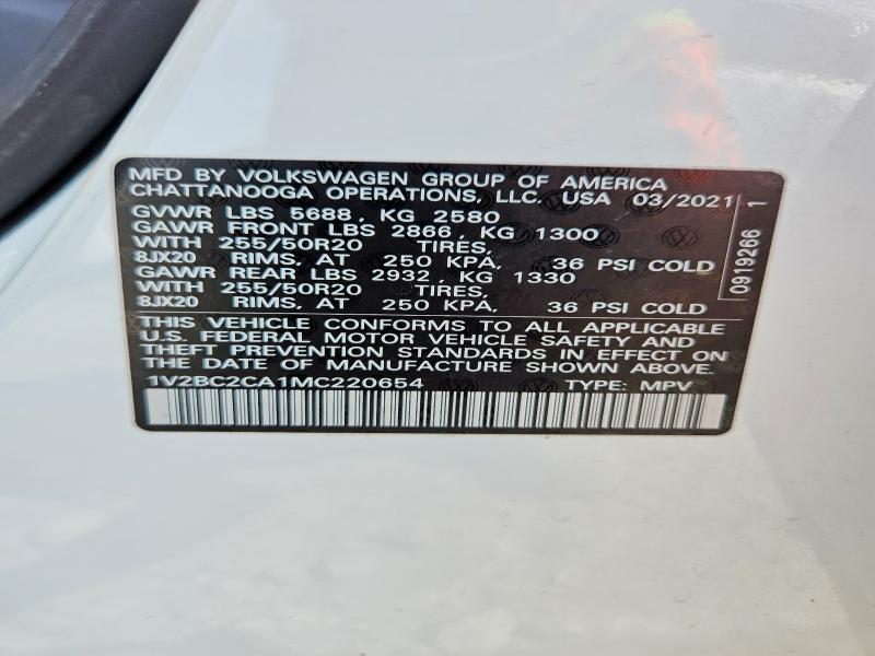 Продаж на аукціоні авто 2021 Volkswagen Atlas Cross Sport, vin: 1V2BC2CA1MC220654, номер лоту: 47615086