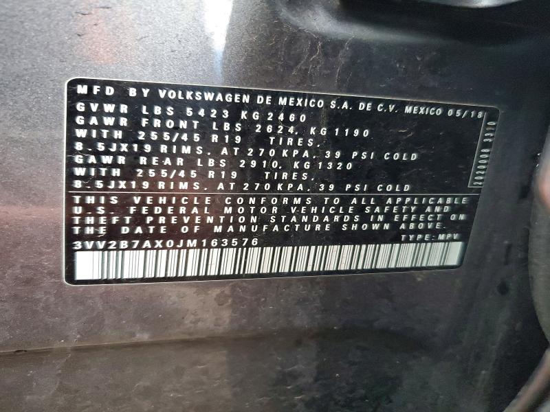 Продажа на аукционе авто 2018 Volkswagen Tiguan, vin: 3VV2B7AX0JM163576, номер лота: 45446846