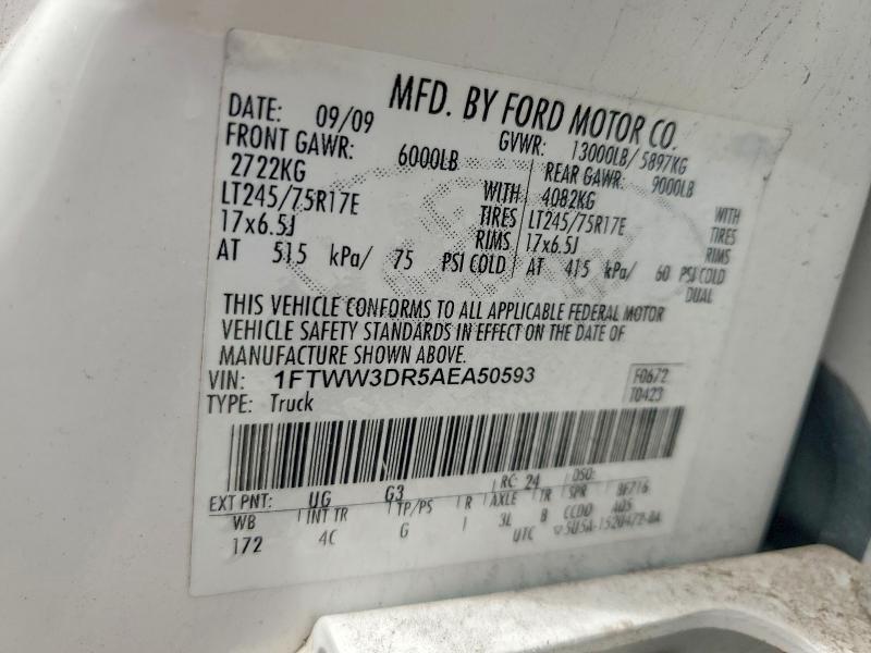 46491606 :رقم المزاد ، 1FTWW3DR5AEA50593 vin ، 2010 Ford F350 مزاد بيع