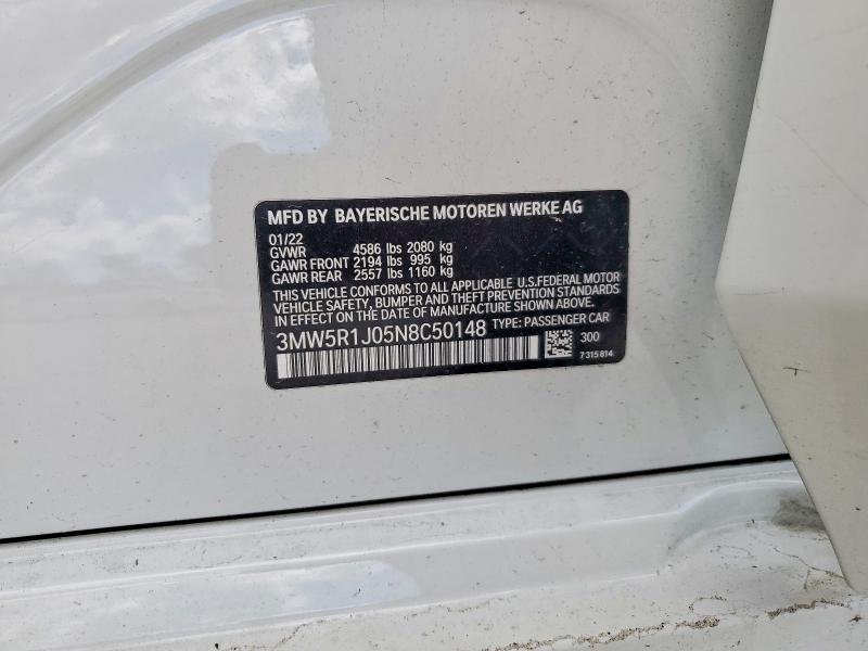 79764465 :رقم المزاد ، 3MW5R1J05N8C50148 vin ، 2022 Bmw 330i مزاد بيع