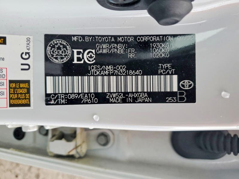 Продаж на аукціоні авто 2022 Toyota Prius Prime, vin: JTDKAMFP7N3218640, номер лоту: 45466236
