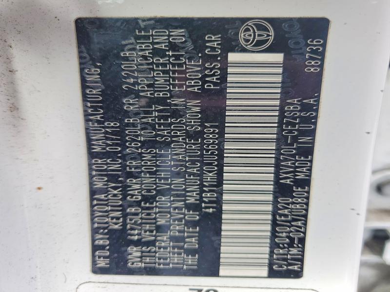 2018 Toyota Camry მანქანა იყიდება აუქციონზე, vin: 4T1B11HK0JU569891, აუქციონის ნომერი: 46448716