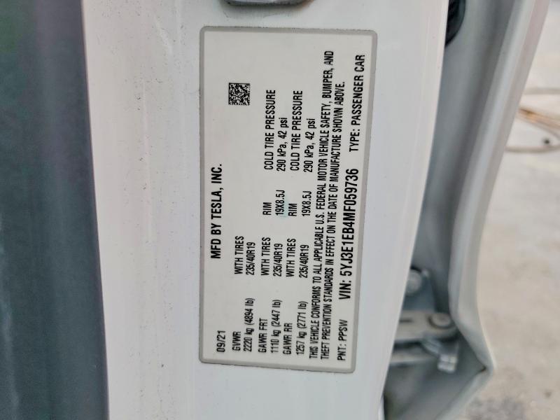 Продажа на аукционе авто 2021 Tesla Model 3, vin: 5YJ3E1EB4MF059736, номер лота: 47887236
