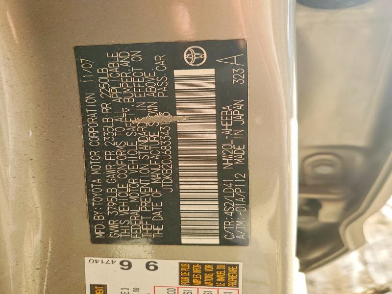 Aukcja sprzedaży 2008 Toyota Prius, vin: JTDKB20U683343133, numer aukcji: 45544906