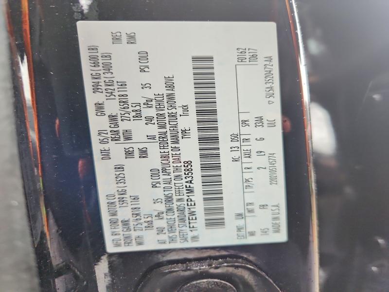 2021 Ford F150 მანქანა იყიდება აუქციონზე, vin: 1FTEW1EP1MFA35858, აუქციონის ნომერი: 47041316