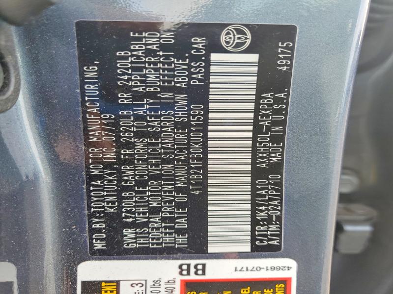2019 Toyota Avalon Hybrid მანქანა იყიდება აუქციონზე, vin: 4T1B21FB0KU011590, აუქციონის ნომერი: 45869776