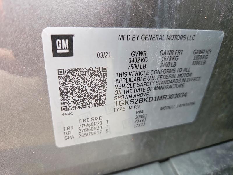 Продажа на аукционе авто 2021 Gmc Yukon, vin: 1GKS2BKD1MR303034, номер лота: 46851346