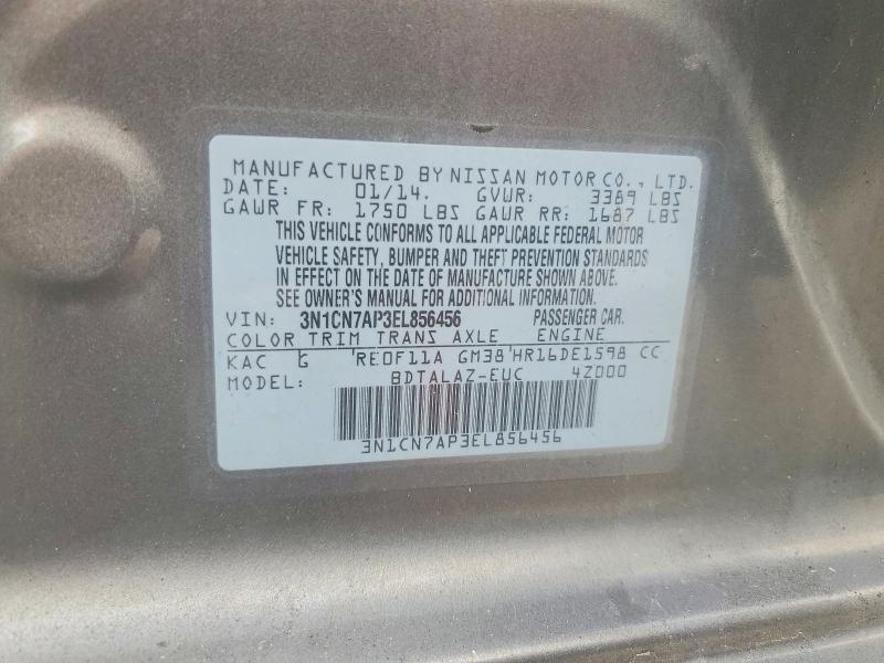 Aukcja sprzedaży 2014 Nissan Versa, vin: 3N1CN7AP3EL856456, numer aukcji: 45804656