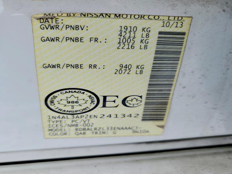 2014 Nissan Altima მანქანა იყიდება აუქციონზე, vin: 1N4AL3AP2EN241342, აუქციონის ნომერი: 41686816