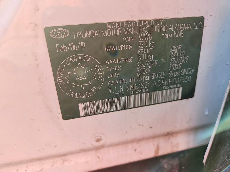 Aukcja sprzedaży 2019 Hyundai Santa Fe, vin: 5NMS2CAD5KH087550, numer aukcji: 47078216