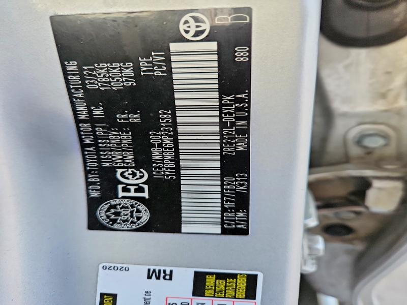 77507595 :رقم المزاد ، 5YFBPMBE6MP231582 vin ، 2021 Toyota Corolla مزاد بيع