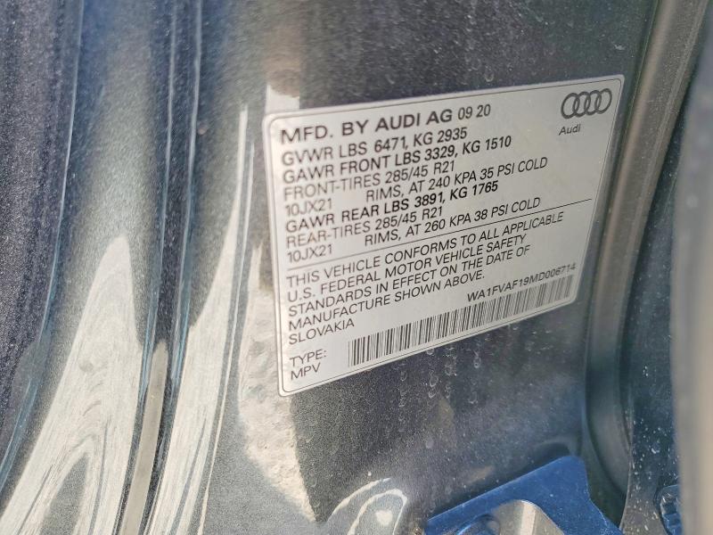 Продаж на аукціоні авто 2021 Audi Q8, vin: WA1FVAF19MD006714, номер лоту: 79258375