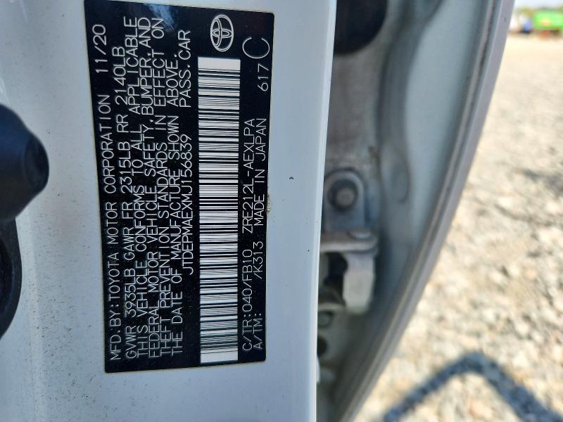 Aukcja sprzedaży 2021 Toyota Corolla, vin: JTDEPMAEXMJ156839, numer aukcji: 47091366